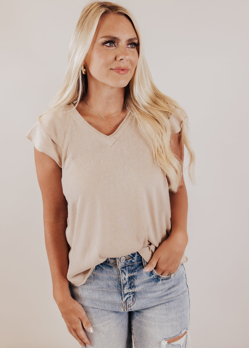 Veronica Flutter Sleeve Top *TAUPE