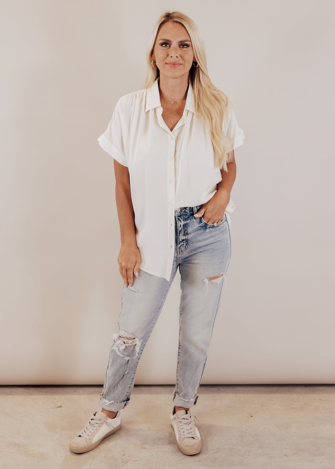 MEDIUM: Josie Button Down Top *CREAM