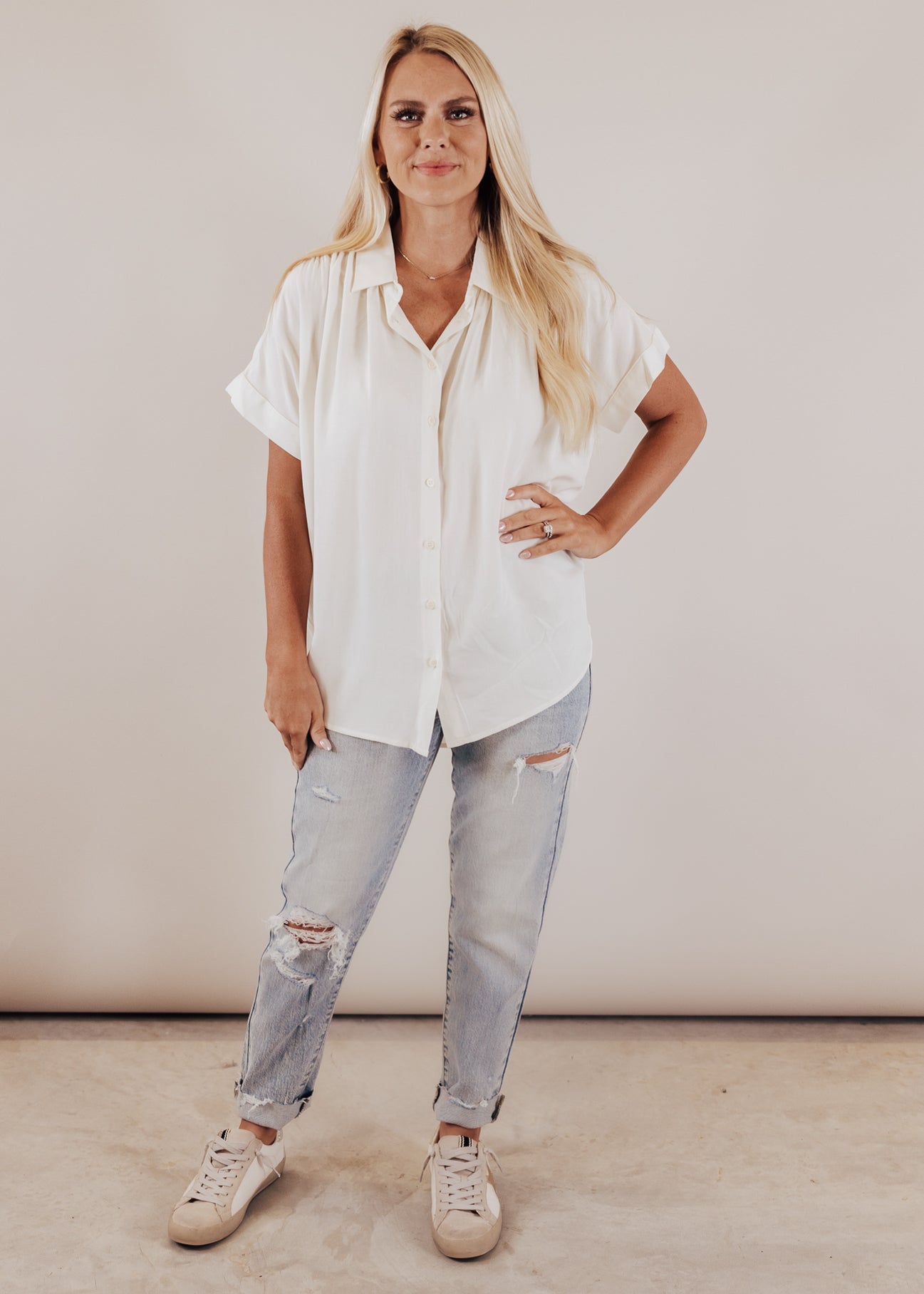 MEDIUM: Josie Button Down Top *CREAM