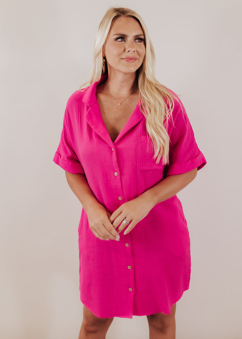 Cut Out Twist Back Tunic (S-3X) *HOT PINK