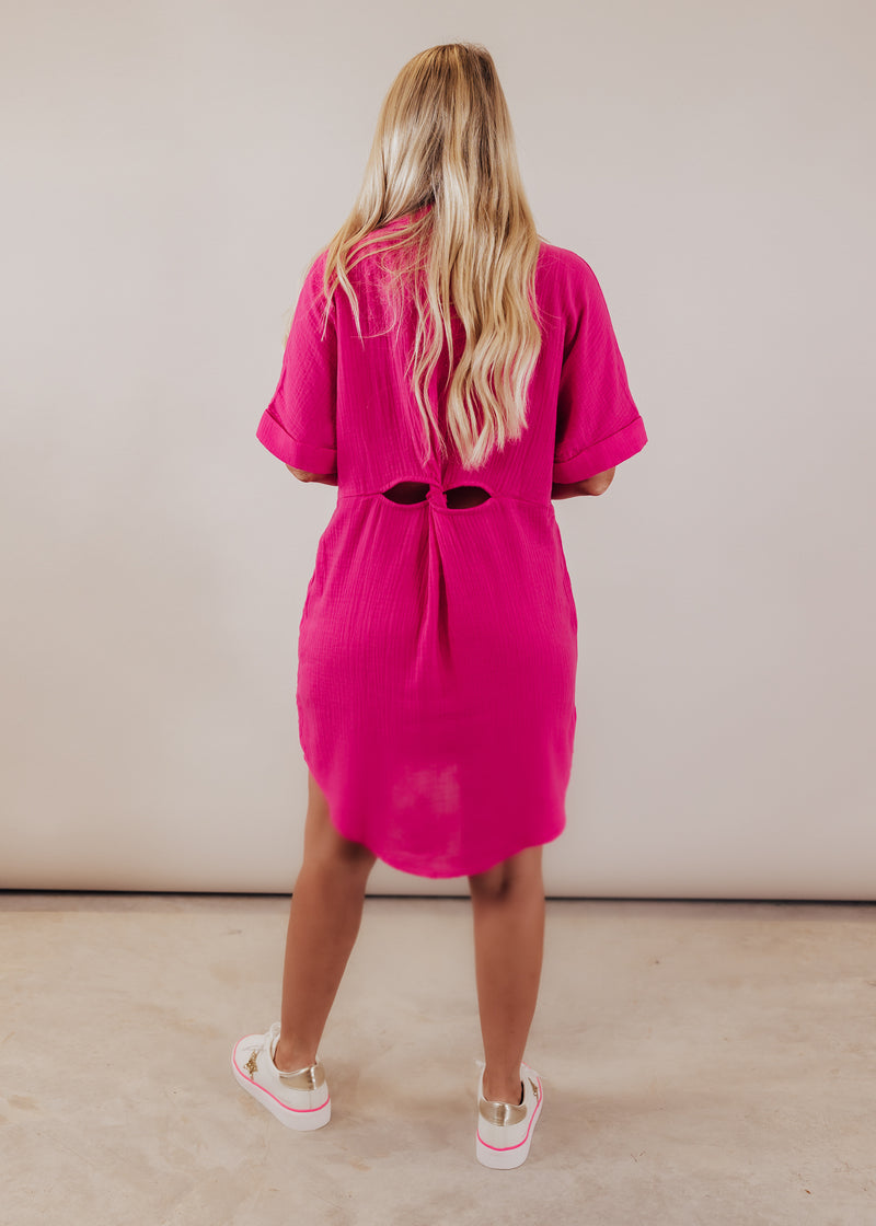Cut Out Twist Back Tunic (S-3X) *HOT PINK