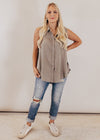 Lisa Sleeveless Button Down Top *GREY OLIVE