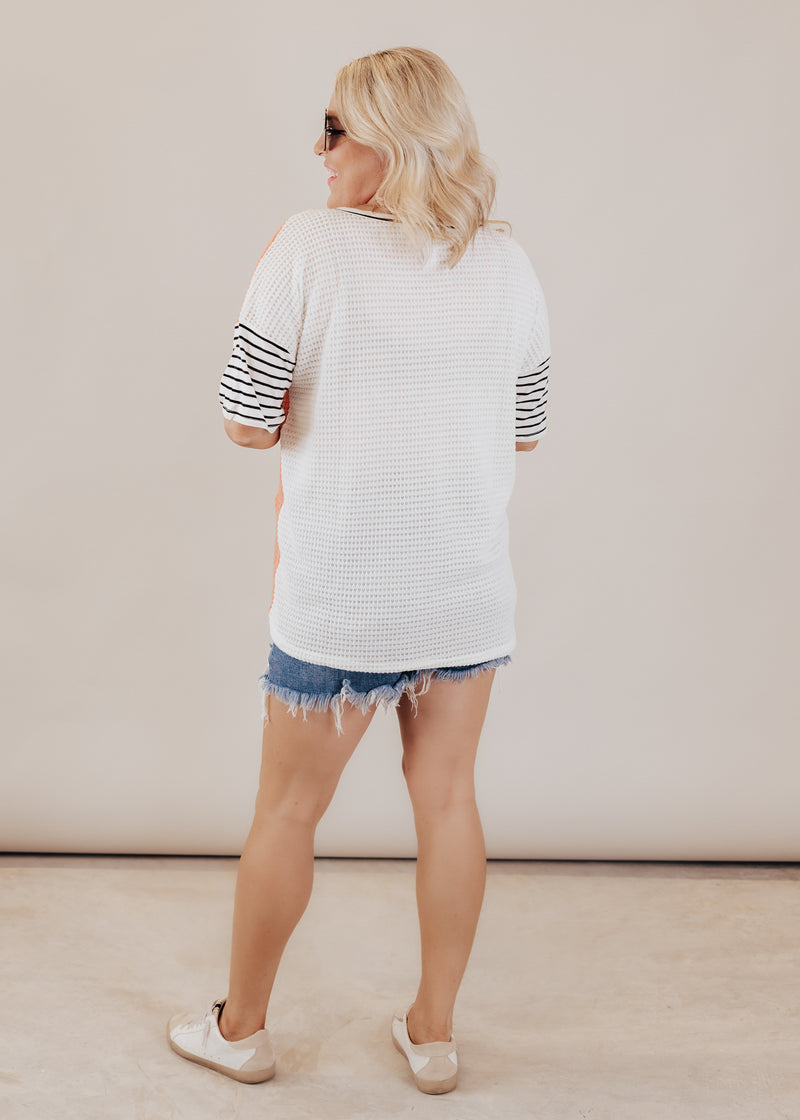 Nelsa Waffle Top (S-XL) *IVORY/CORAL