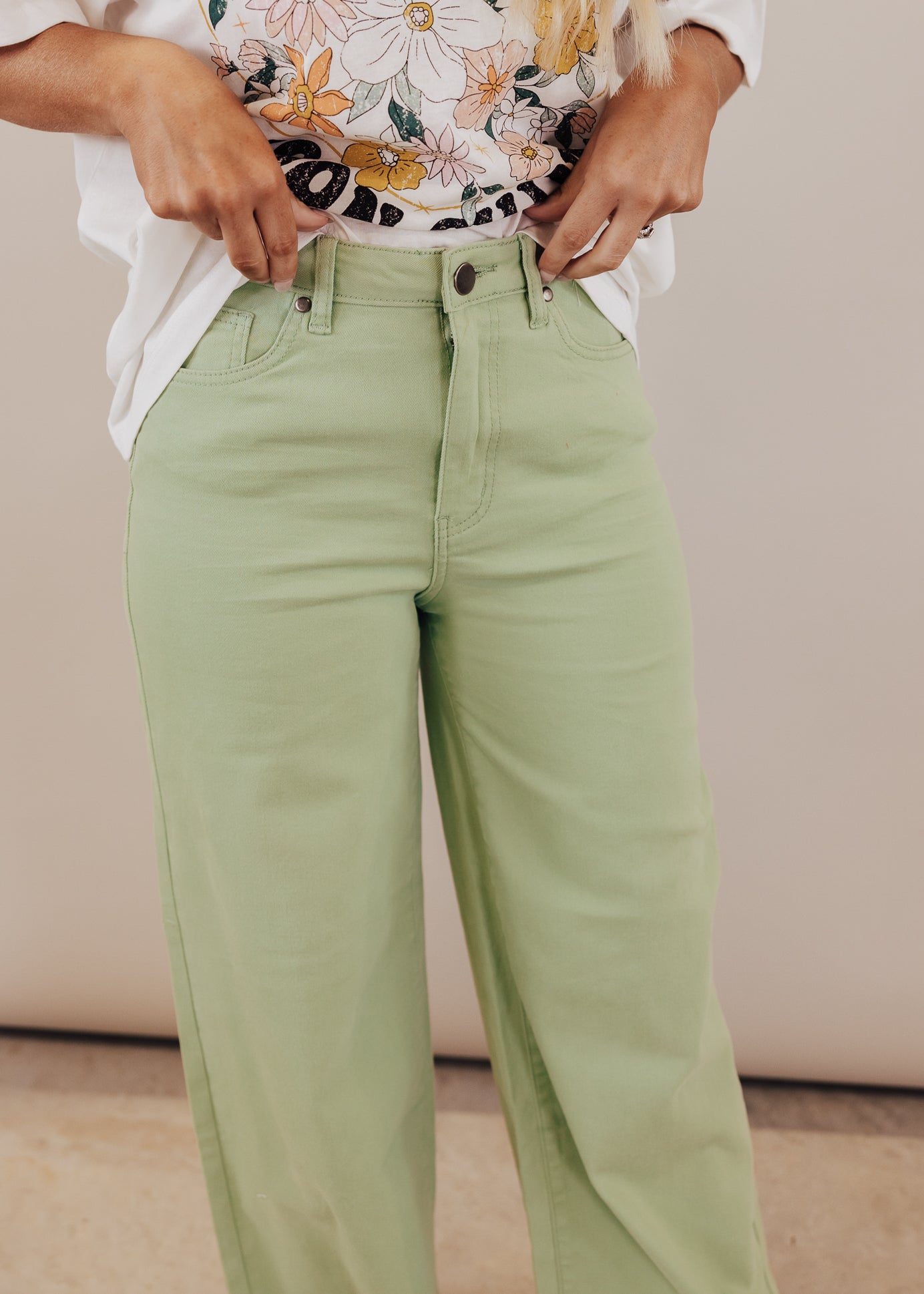 Wide Leg Light Green Pants