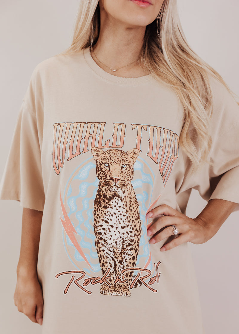 #51 Oversized World Tour Cheetah Top (CAN FIT XL) *SAND