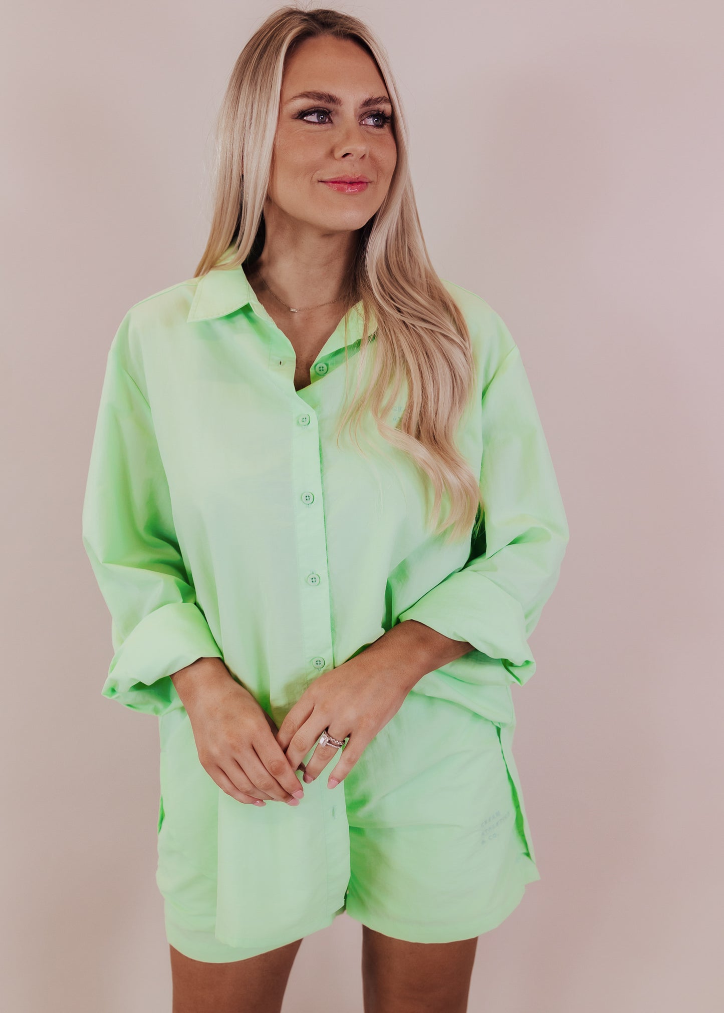 Cream Yoga June Button Down Top *LIME