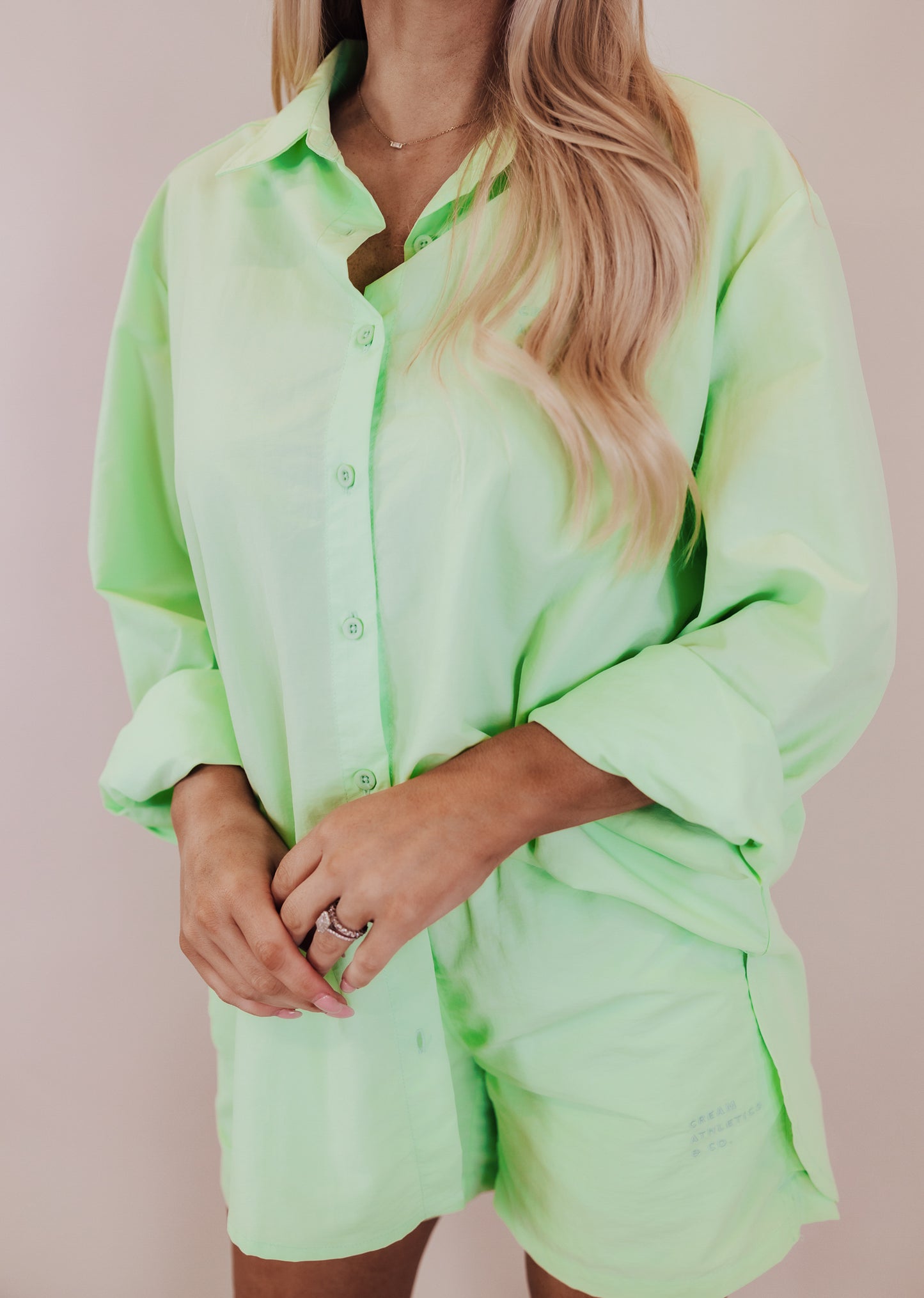 Cream Yoga June Button Down Top *LIME