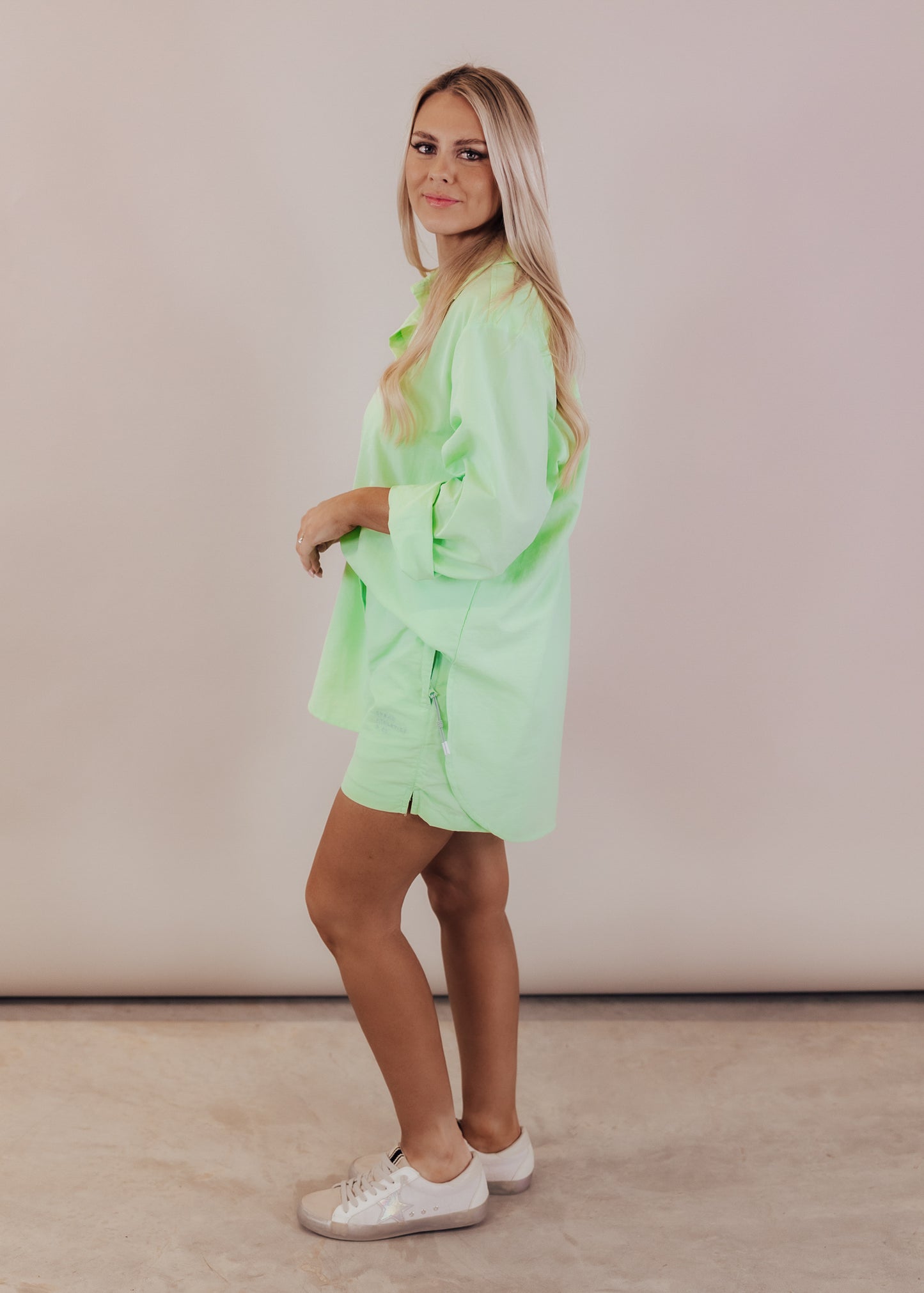 Cream Yoga June Button Down Top *LIME