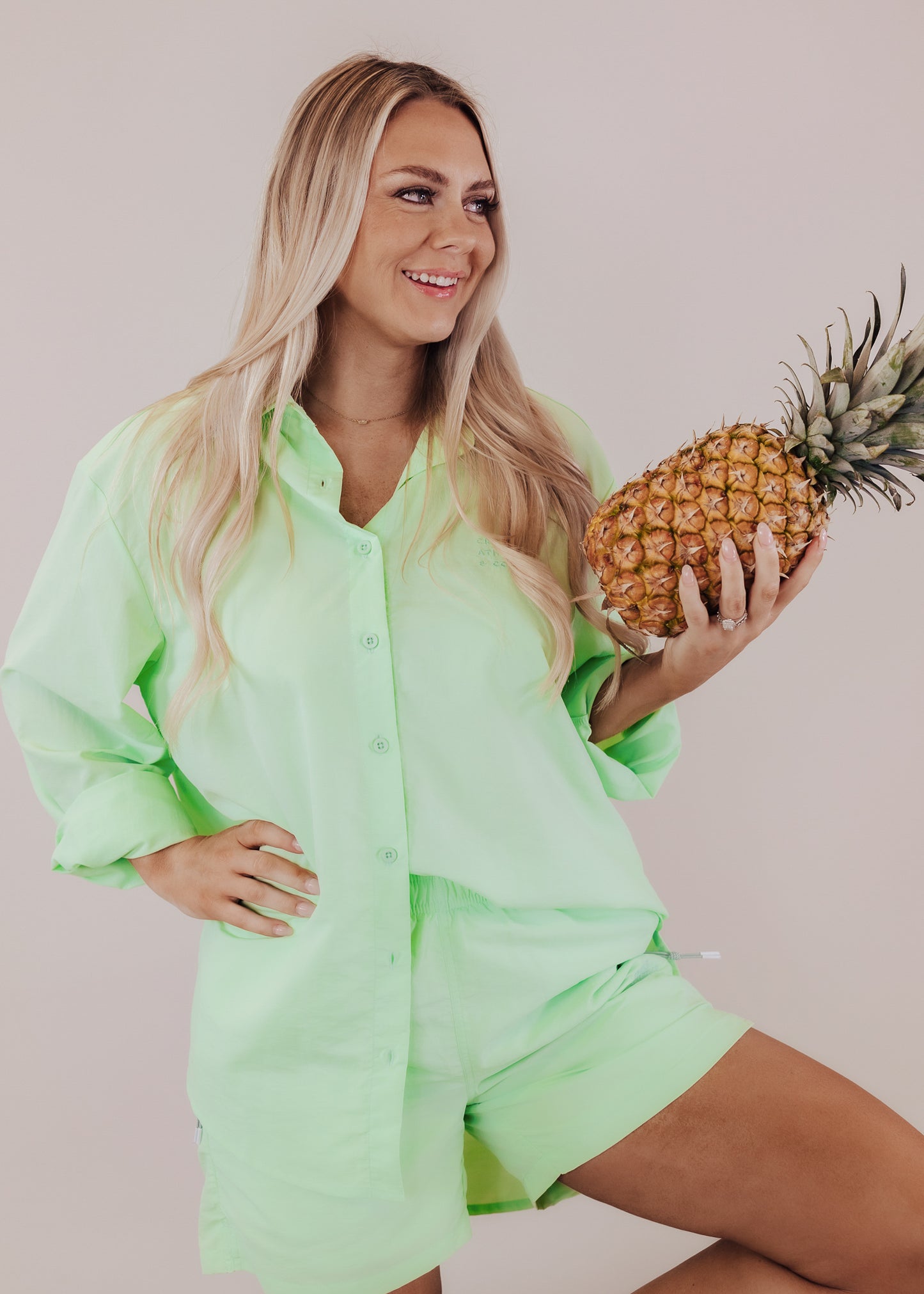 Cream Yoga June Button Down Top *LIME