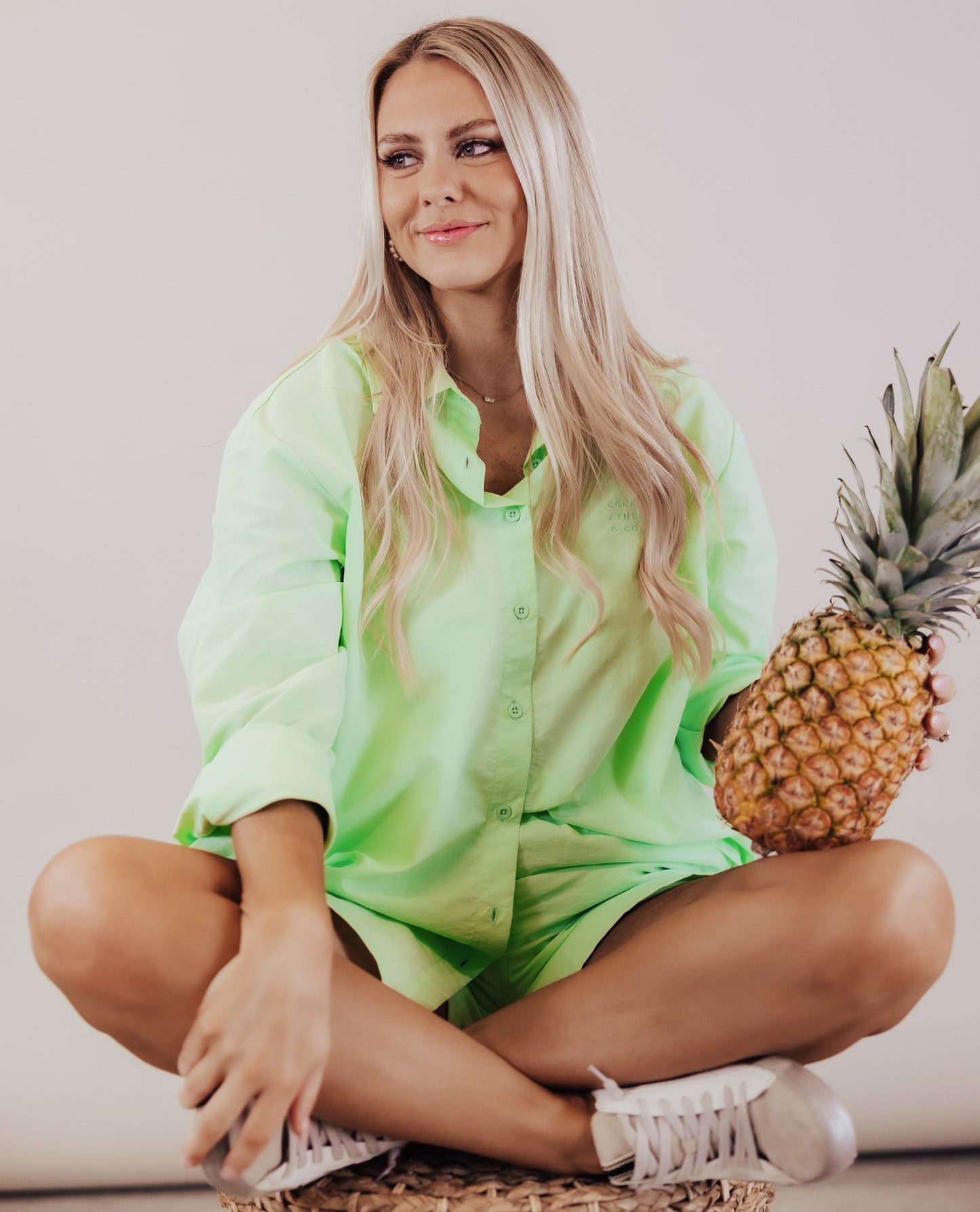 Cream Yoga June Button Down Top *LIME