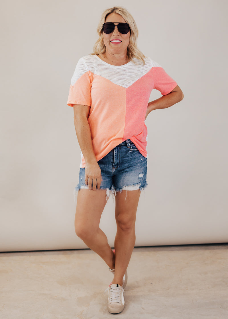 Neon Color Block Top (S-XL) *WHITE/CORAL/PINK