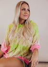 Hooded Stripe Knit Top (S-XL) *NEON GREEN/PINK