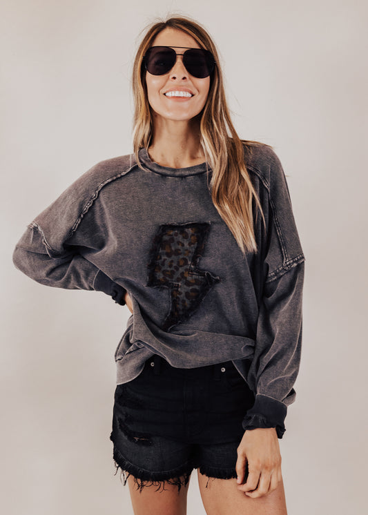 Charcoal Long Sleeve Bolt Top (S-3X)