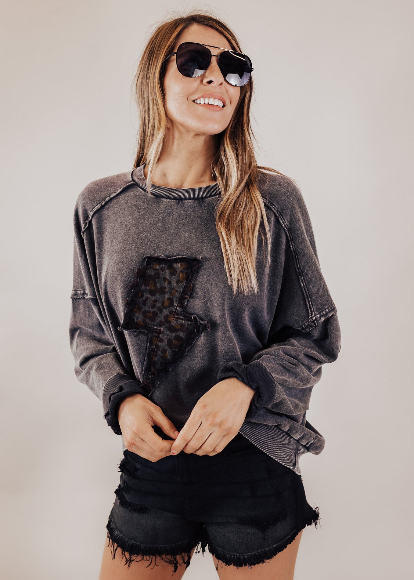 Charcoal Long Sleeve Bolt Top (S-3X)