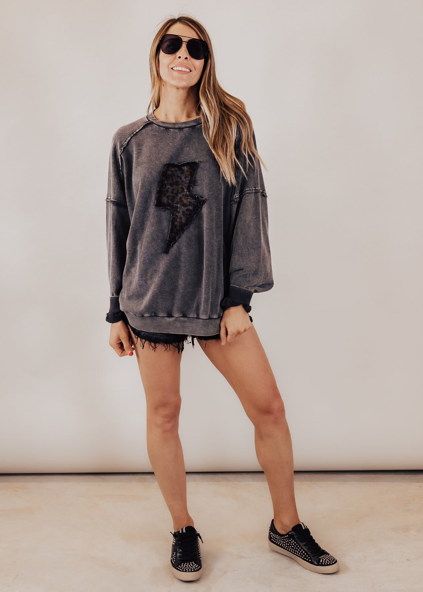 Charcoal Long Sleeve Bolt Top (S-3X)