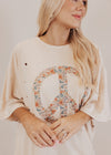 Oversized Distressed Floral Peace Long Top (CAN FIT XL) *SAND