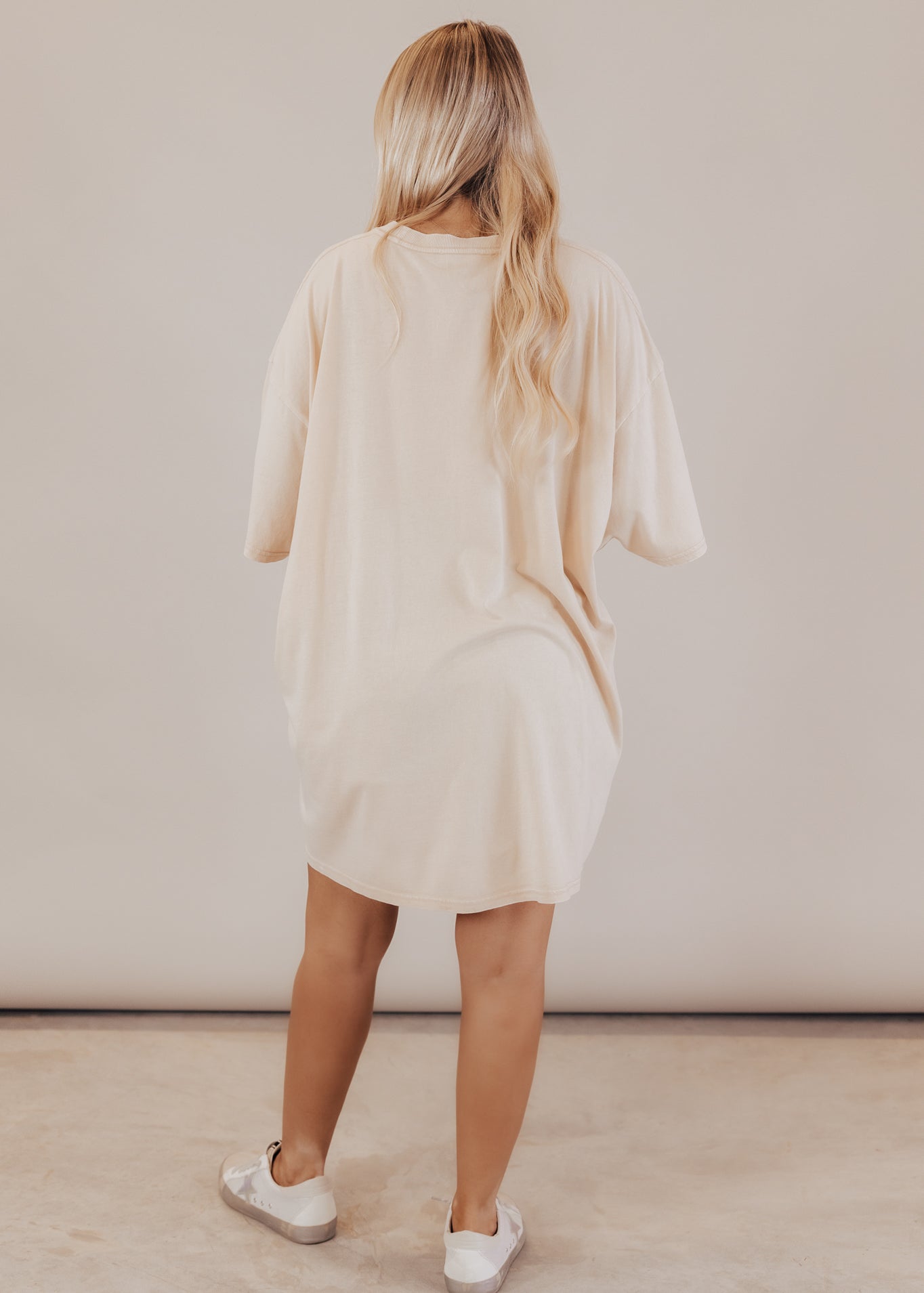 Oversized Distressed Floral Peace Long Top (CAN FIT XL) *SAND