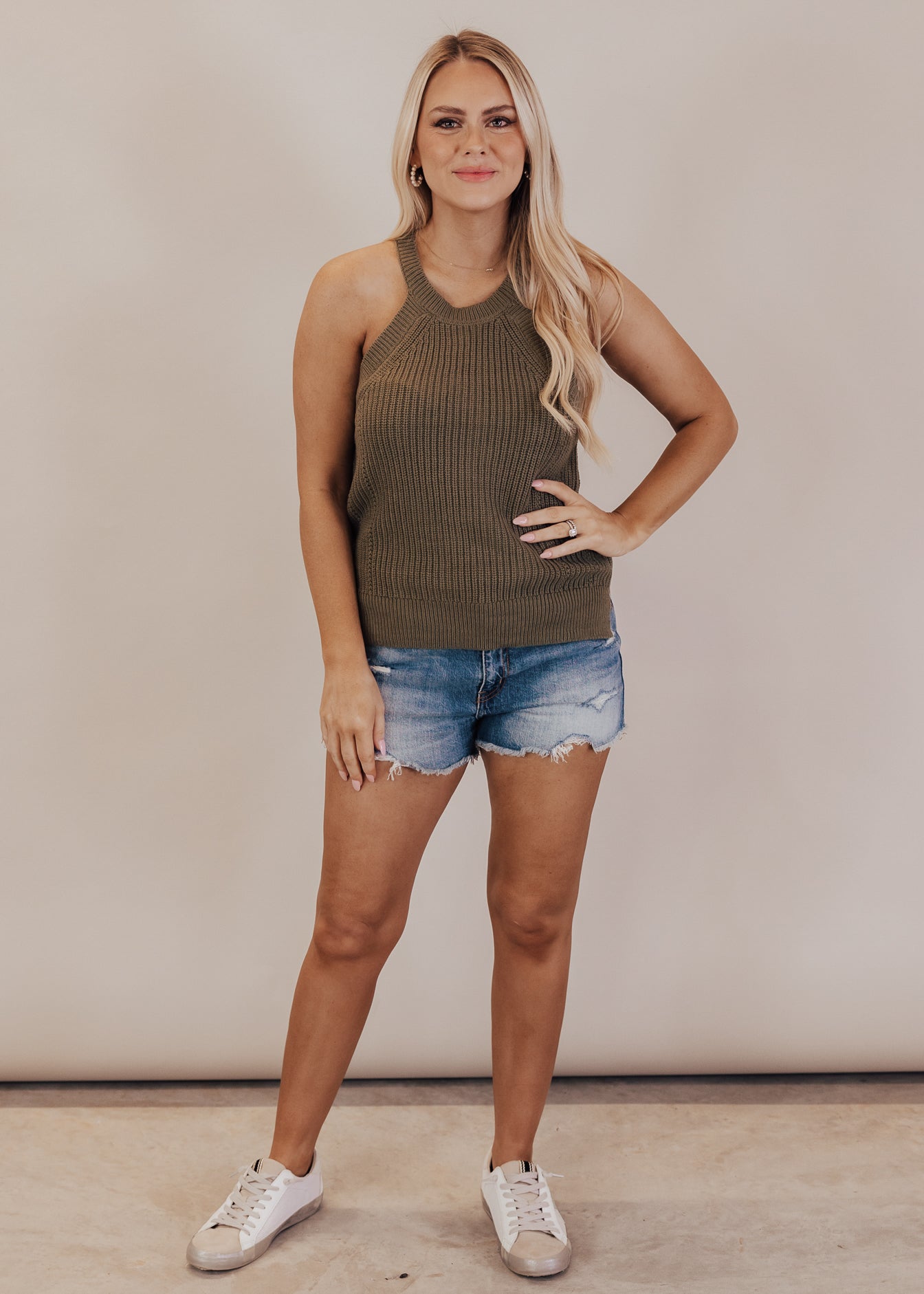 LARGE: Henna Halter Knit Top *OLIVE