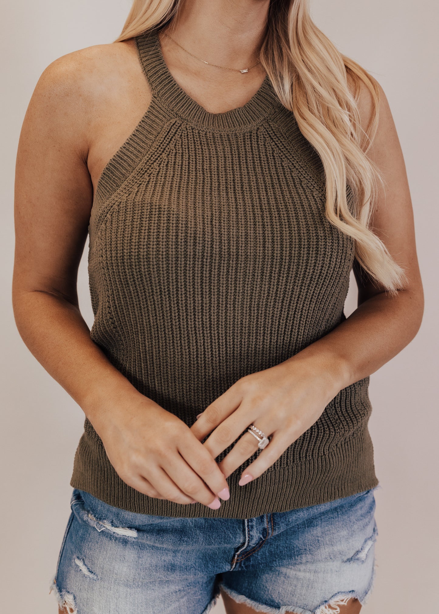 LARGE: Henna Halter Knit Top *OLIVE