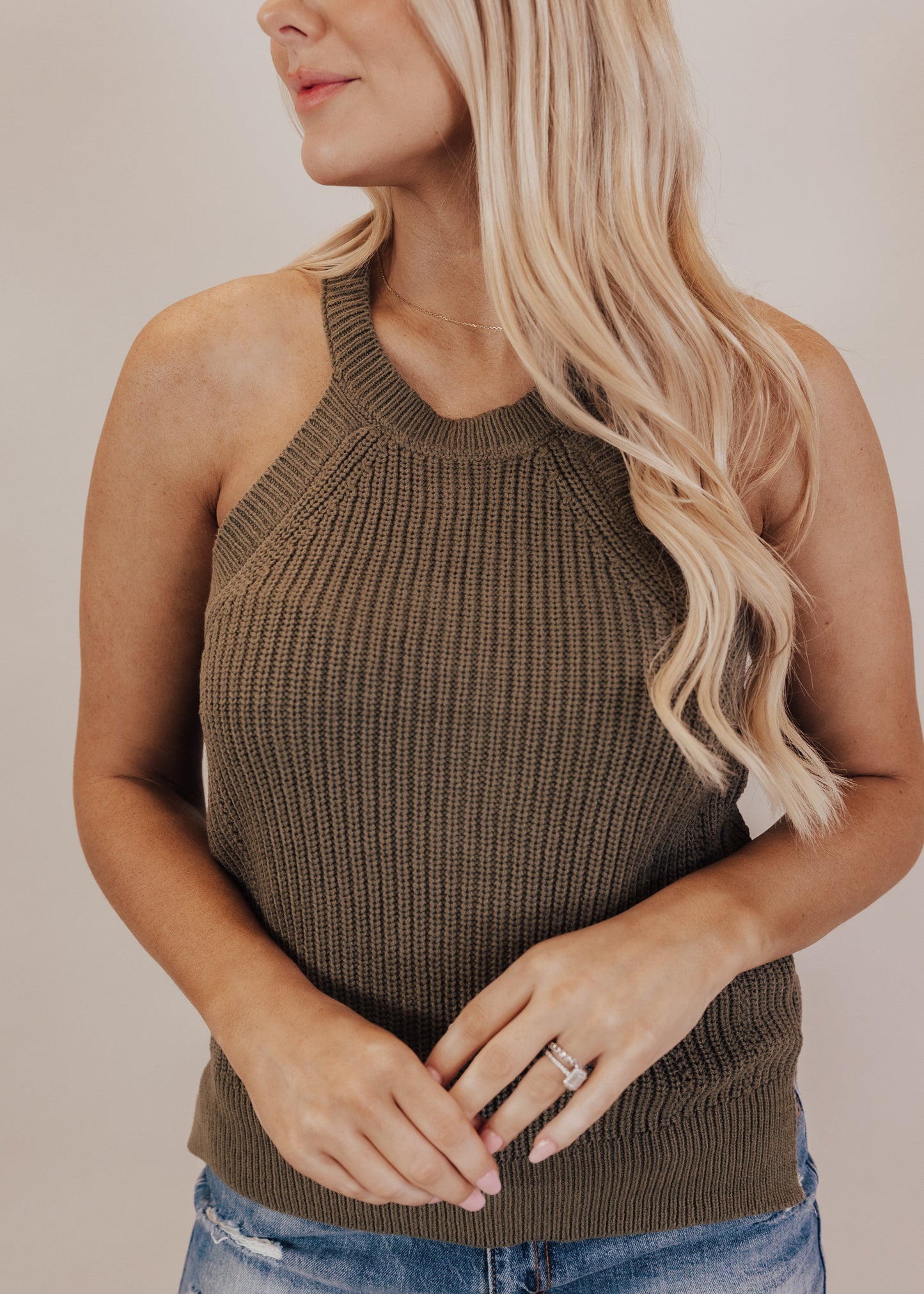 LARGE: Henna Halter Knit Top *OLIVE