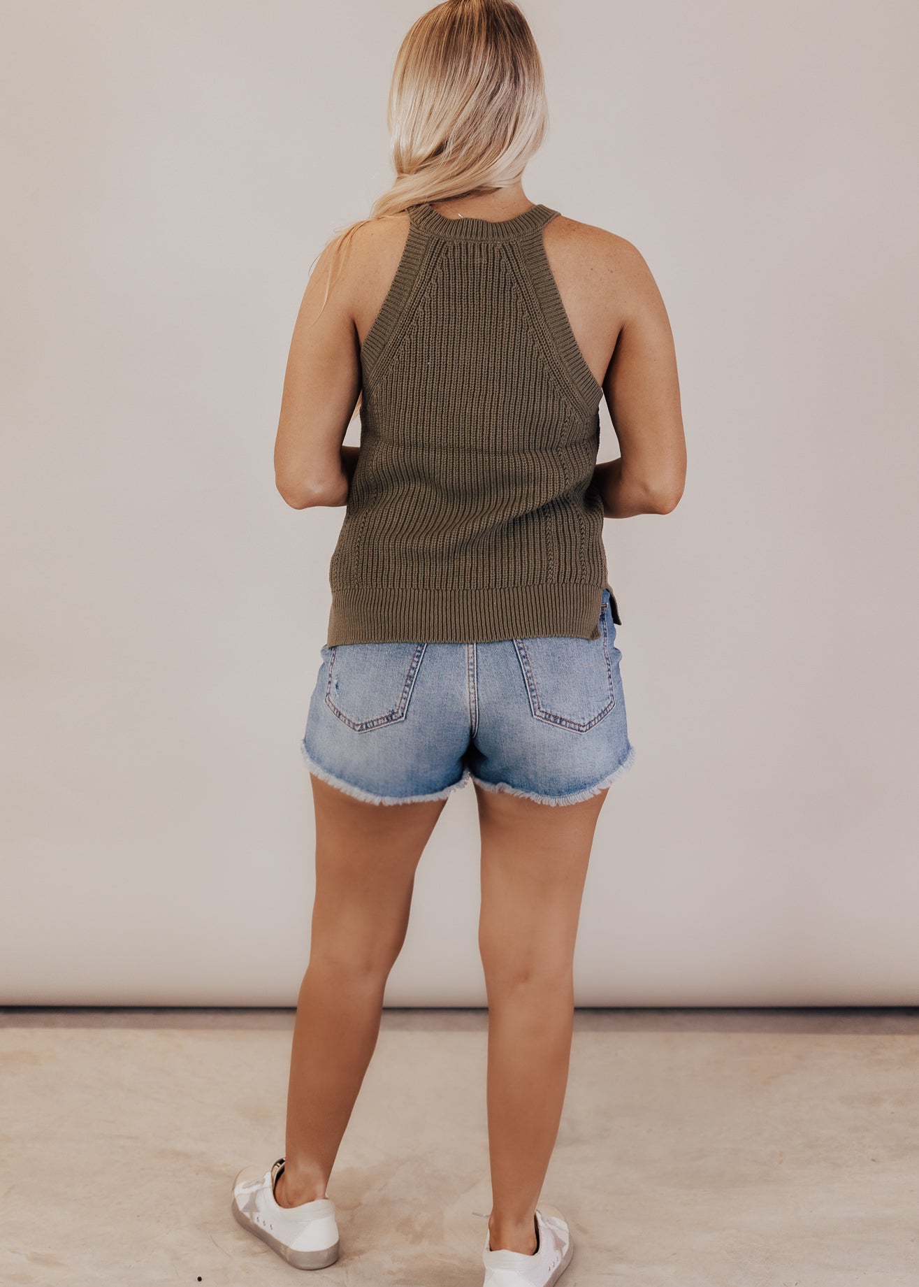 LARGE: Henna Halter Knit Top *OLIVE