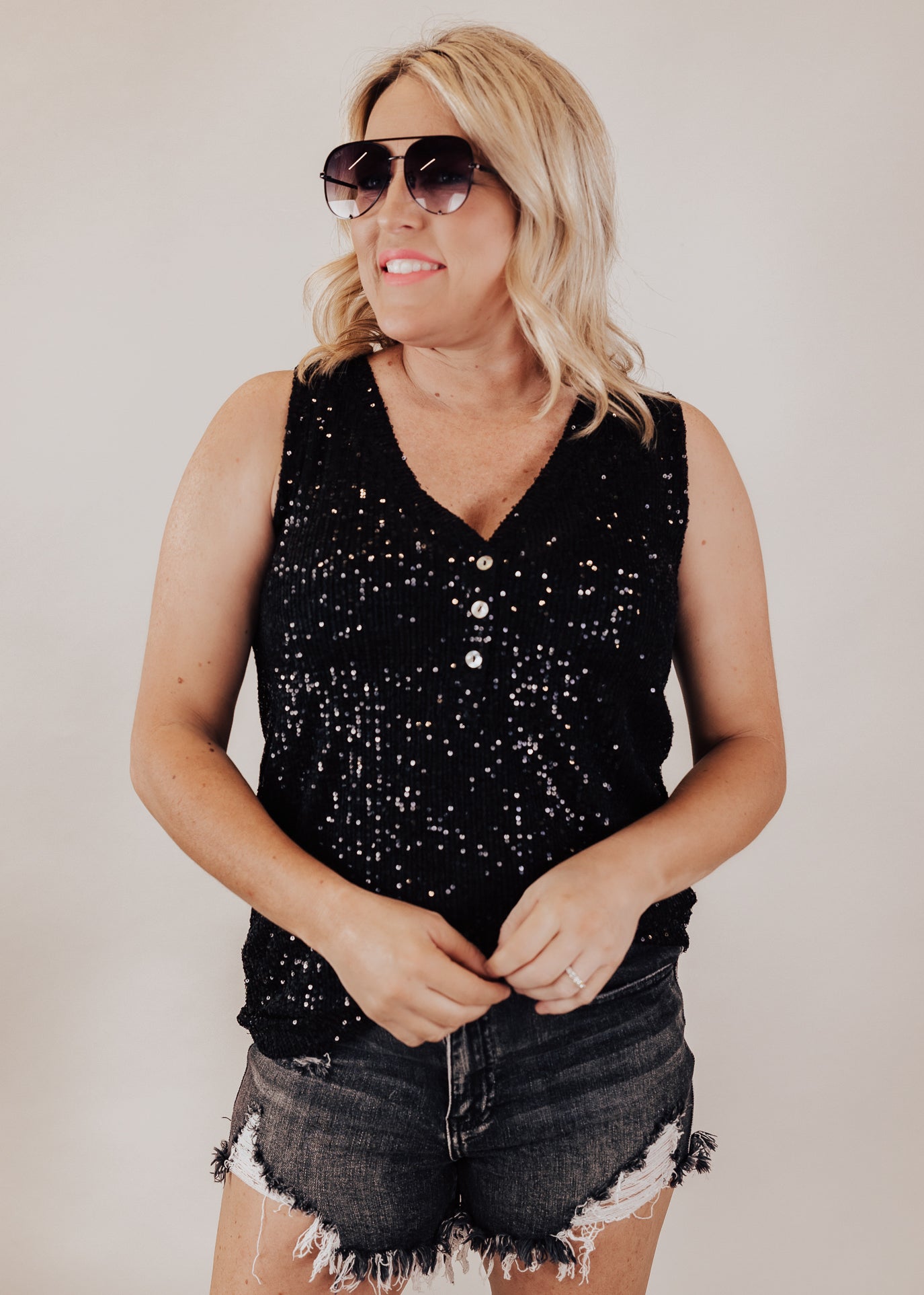 SMALL: Pol Sequin Sleeveless Top *BLACK