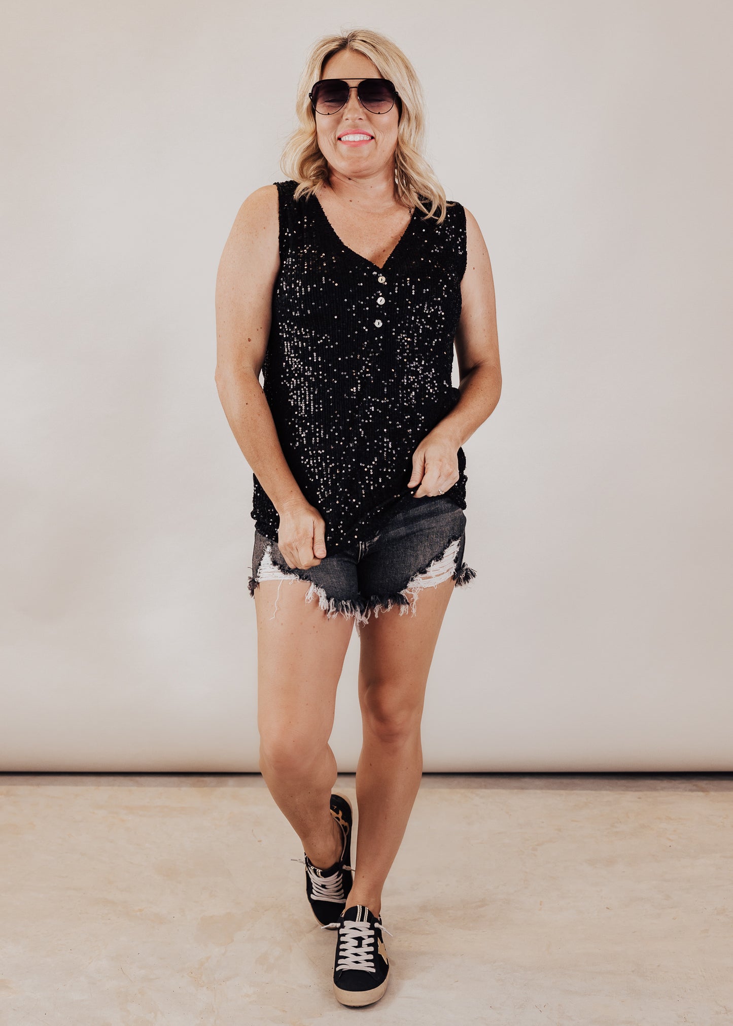 SMALL: Pol Sequin Sleeveless Top *BLACK