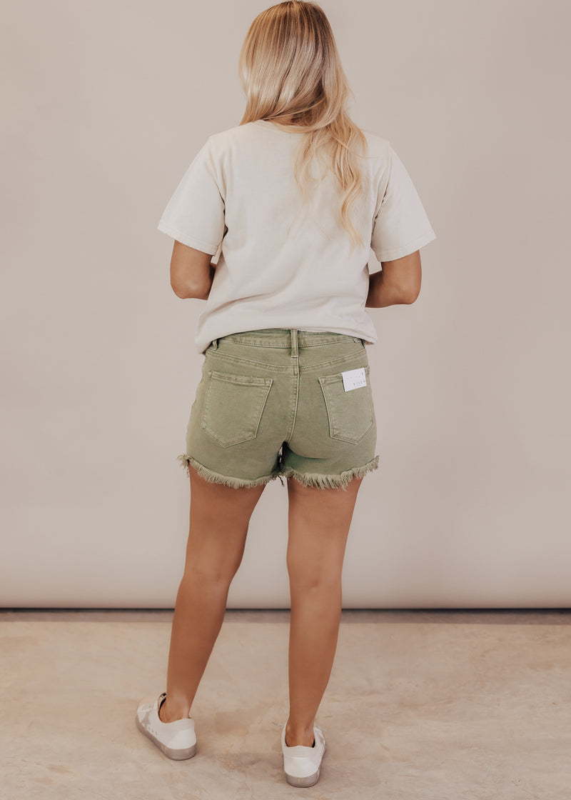 Risen Washed Olive Fray Shorts (S-XL)