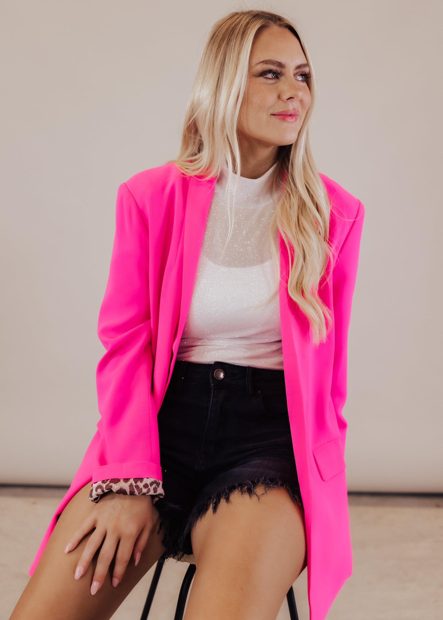 Ultra Pink With Leopard Lining Blazer (S-3X)