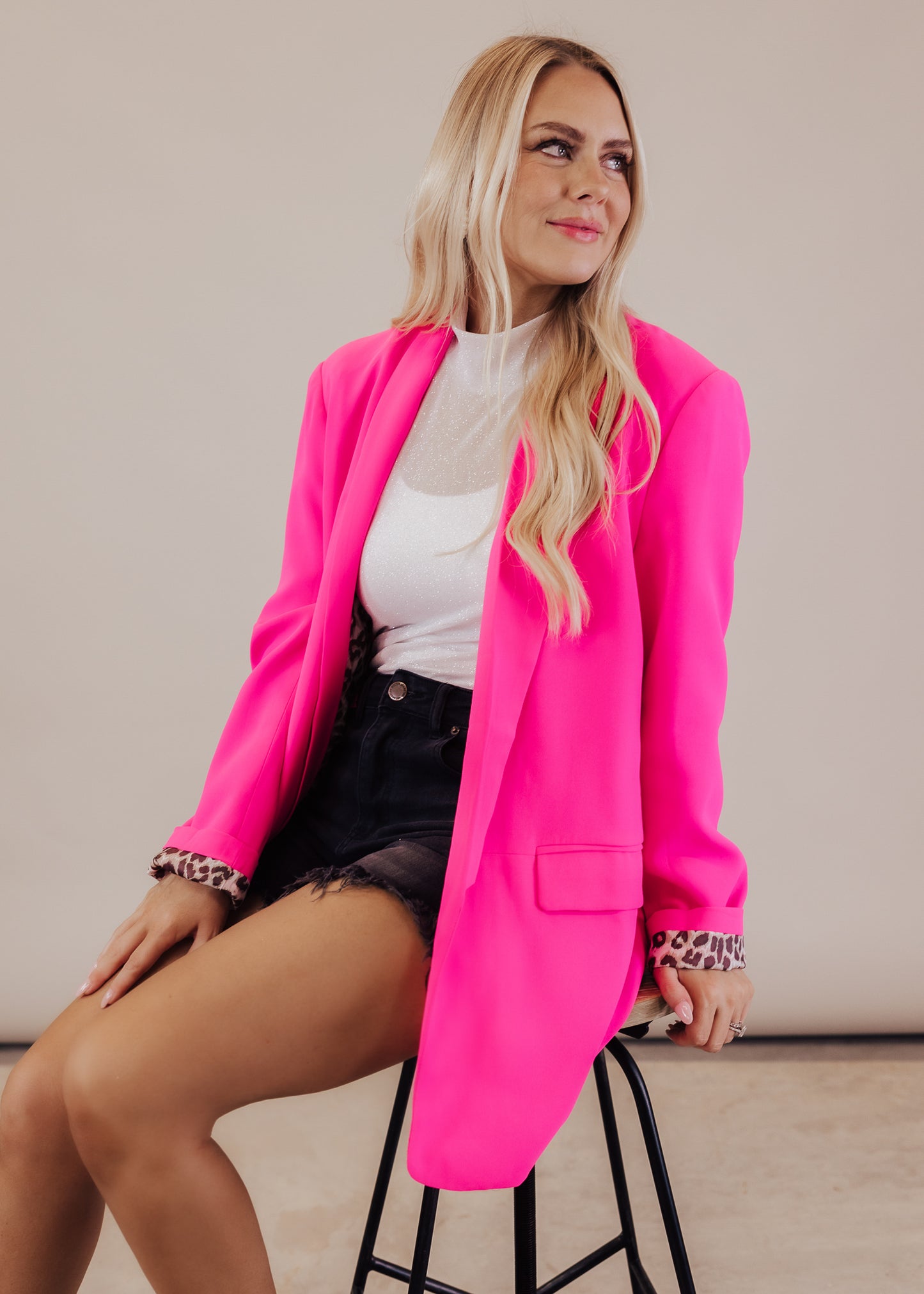 Ultra Pink With Leopard Lining Blazer (S-3X)