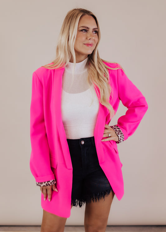 Ultra Pink With Leopard Lining Blazer (S-3X)