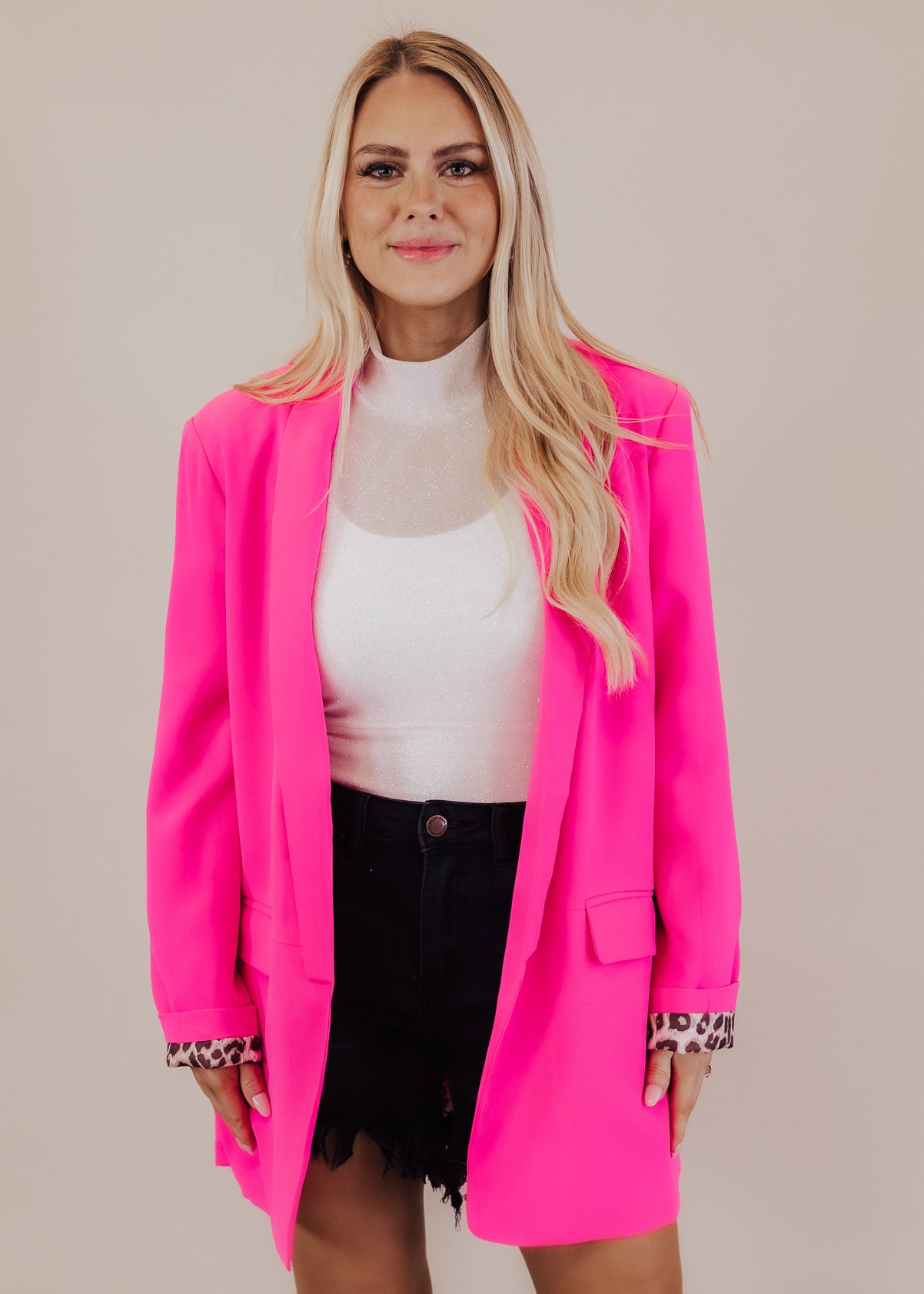 Ultra Pink With Leopard Lining Blazer (S-3X)