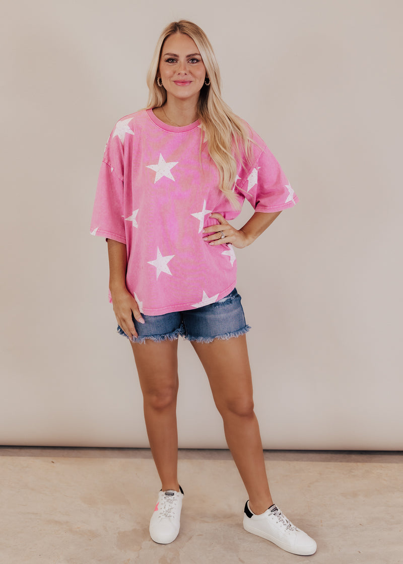 Oversized Boxy Multi Star Top (CAN FIT XL) *PINK