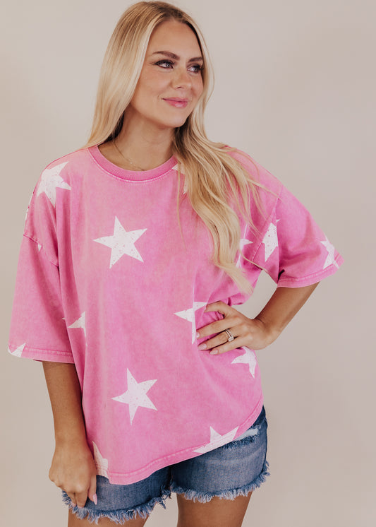 Oversized Boxy Multi Star Top (CAN FIT XL) *PINK