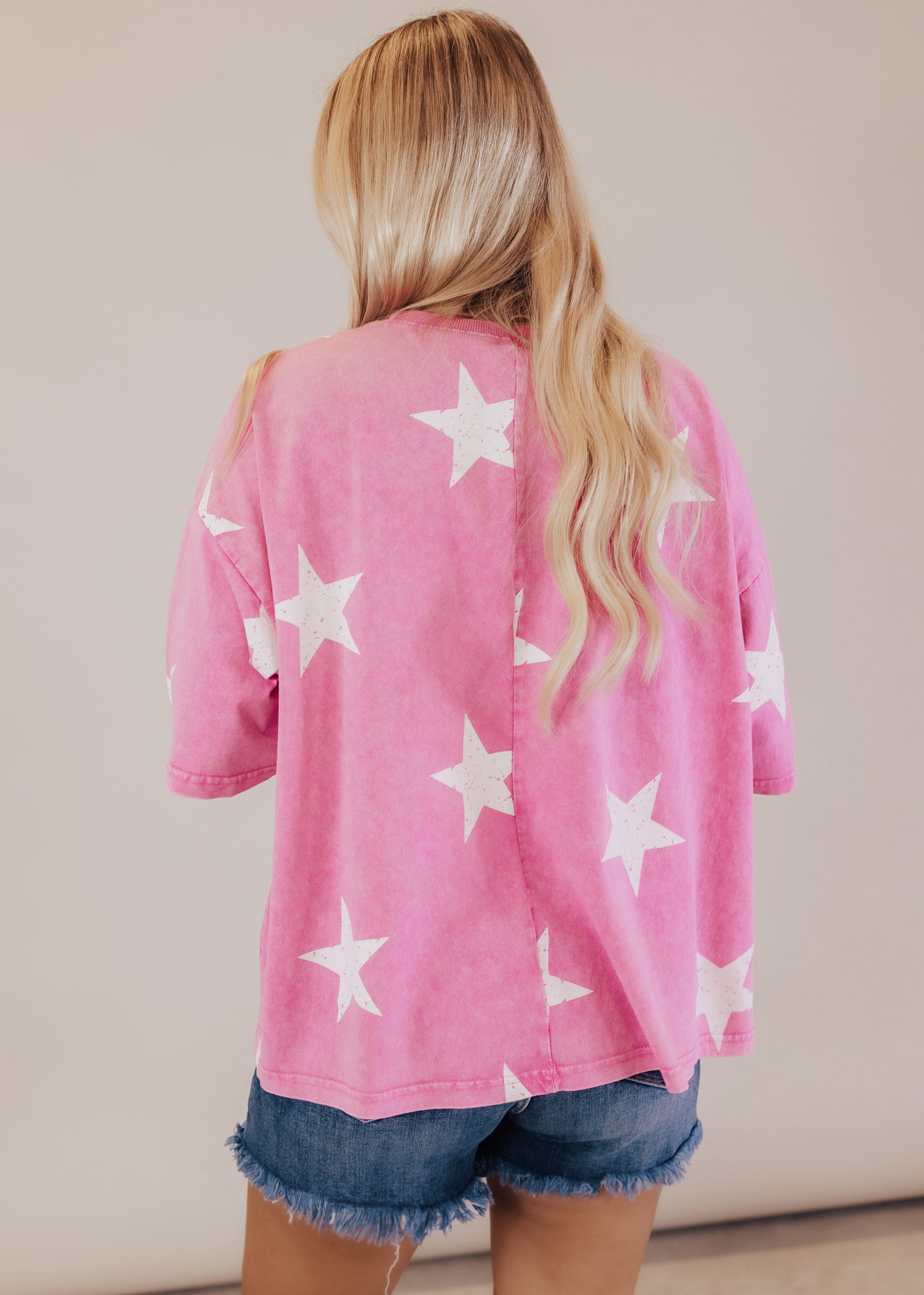Oversized Boxy Multi Star Top (CAN FIT XL) *PINK