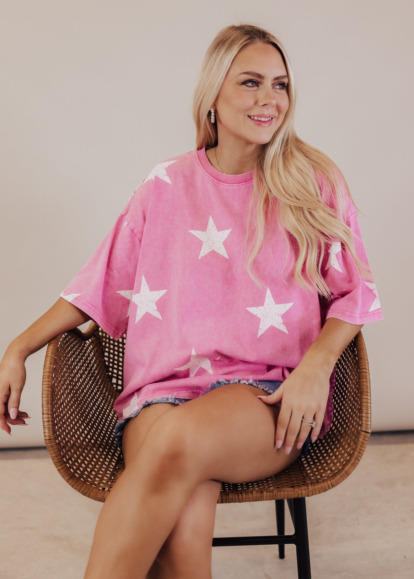 Oversized Boxy Multi Star Top (CAN FIT XL) *PINK
