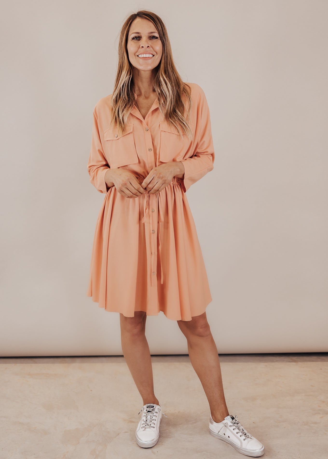 SMALL: Cantaloupe Button Down Dress (CAN FIT XL)