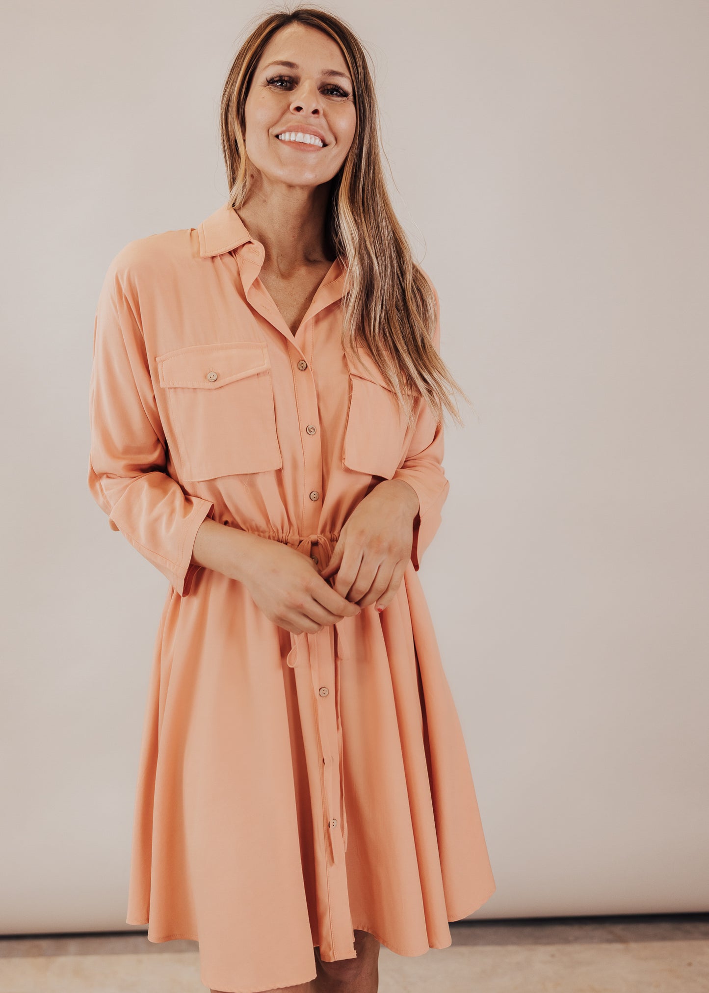 SMALL: Cantaloupe Button Down Dress (CAN FIT XL)