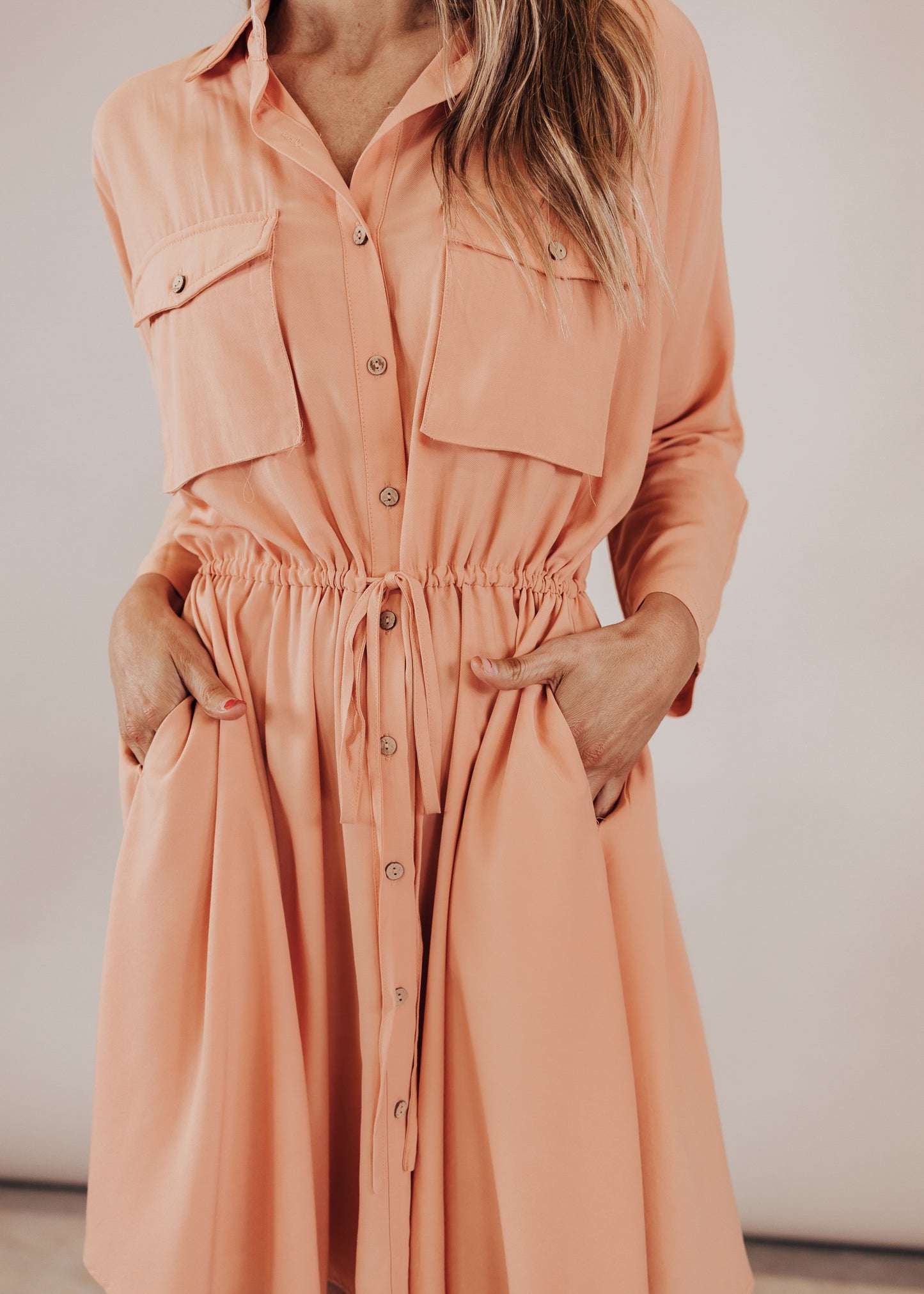 SMALL: Cantaloupe Button Down Dress (CAN FIT XL)