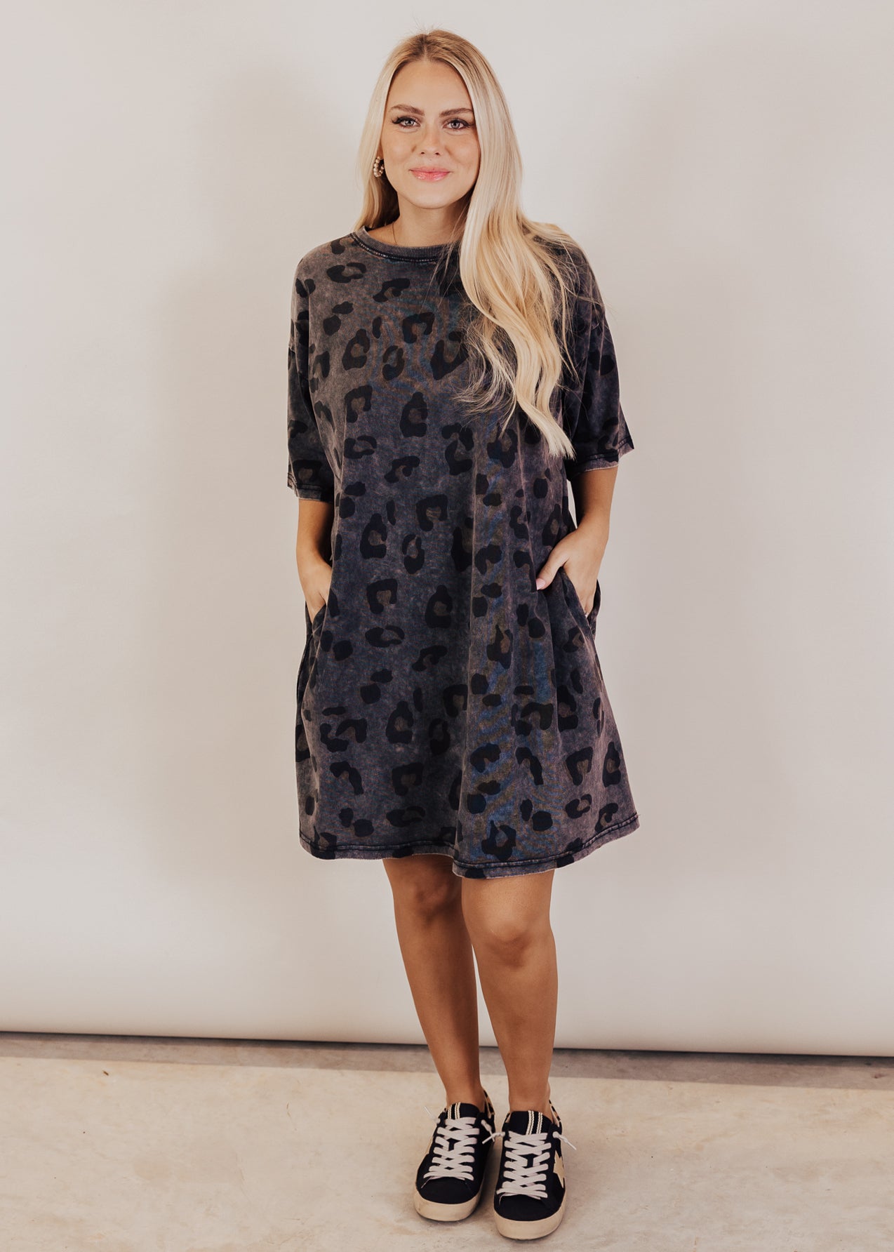 Oversized Leopard T-Shirt Dress (CAN FIT XL) *MINERAL BLACK