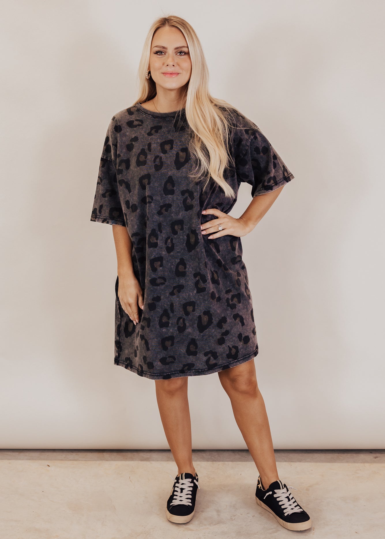 Oversized Leopard T-Shirt Dress (CAN FIT XL) *MINERAL BLACK