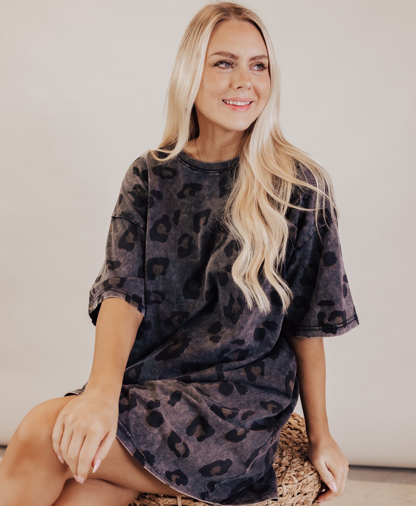 Oversized Leopard T-Shirt Dress (CAN FIT XL) *MINERAL BLACK