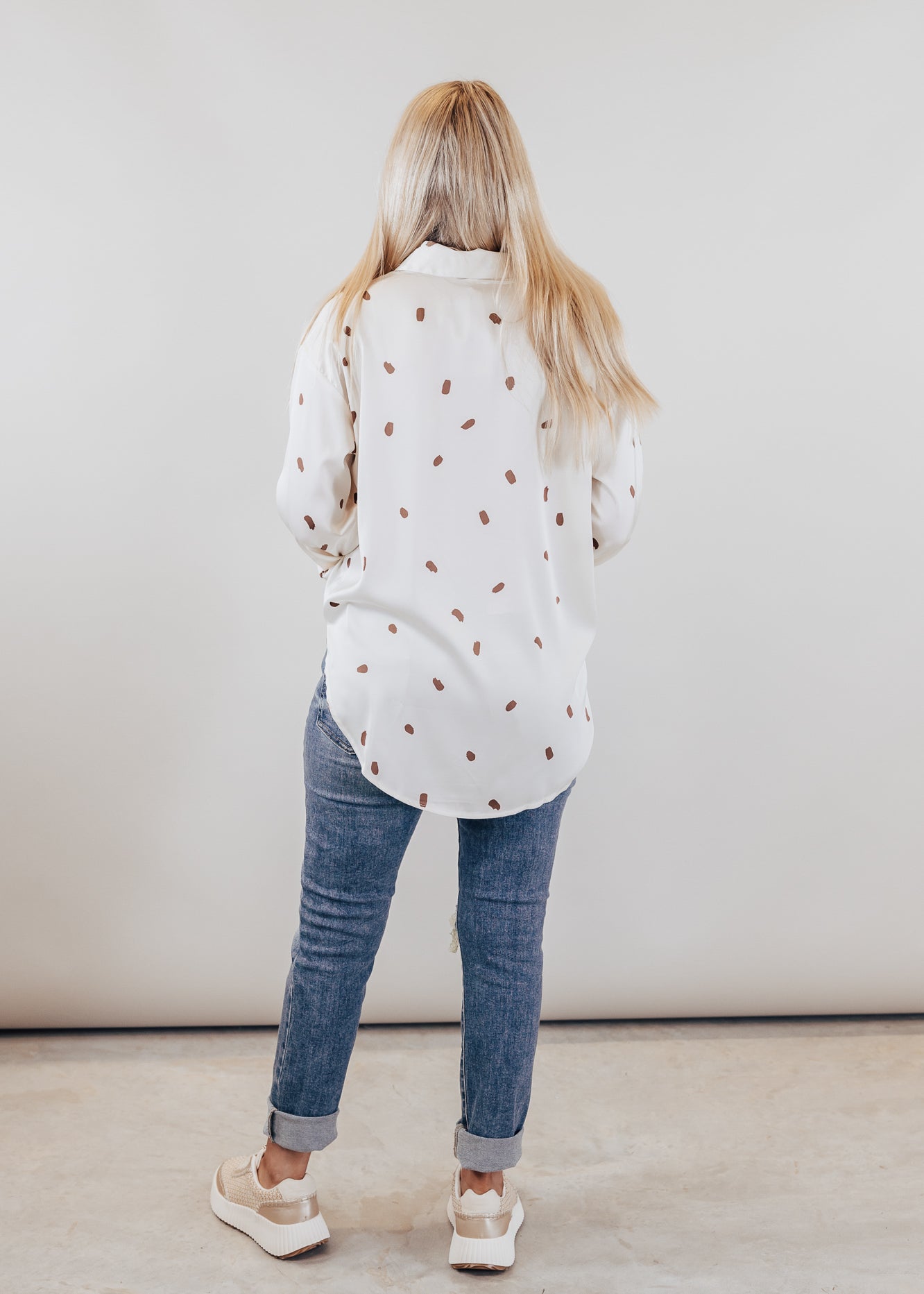 Silky Button Down Top (S-3X) *CREAM/BROWN