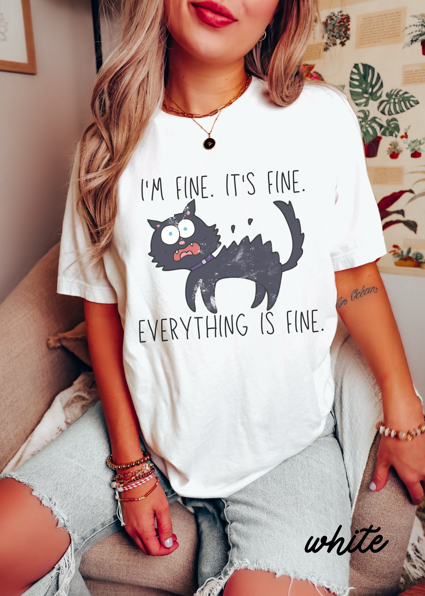 *Everything is Fine Cat Tee *3 Colors (XS-3X)