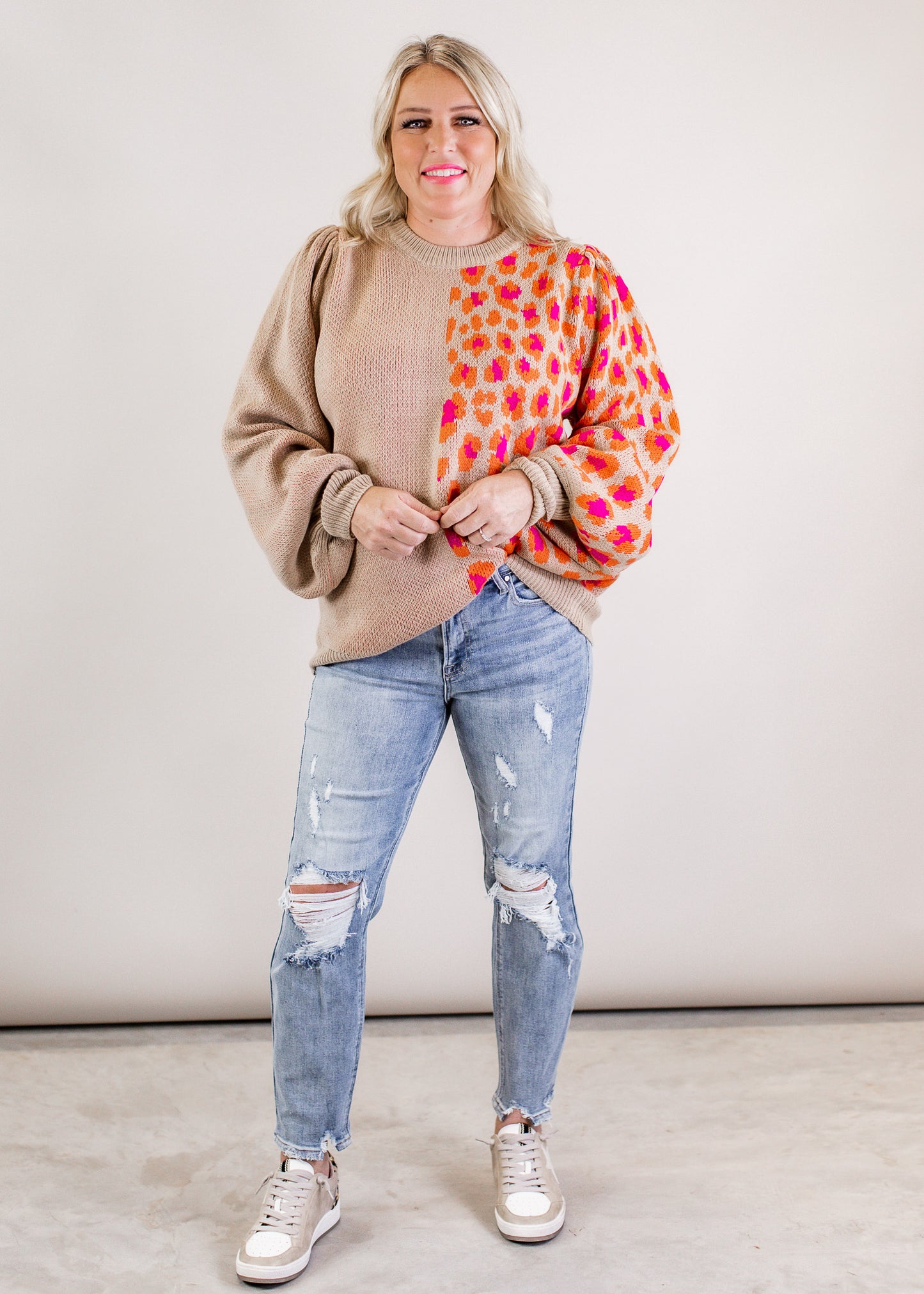 Colorful Taupe Leopard Sweater (S-3X)