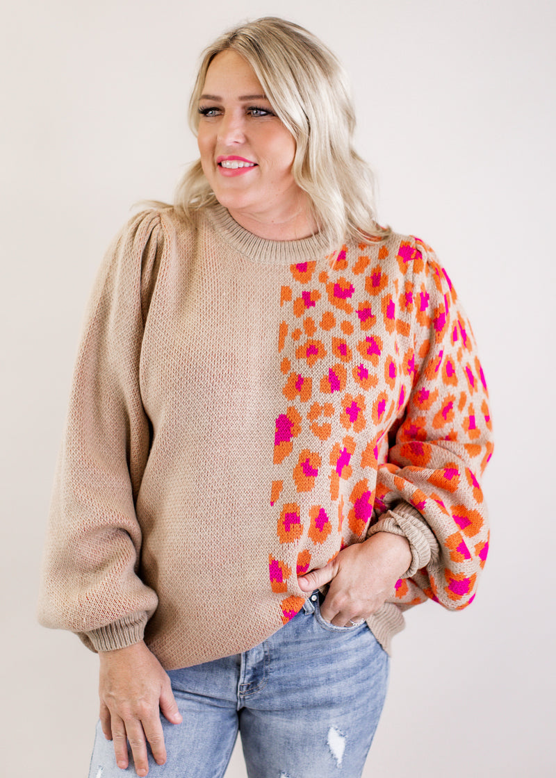Colorful Taupe Leopard Sweater (S-3X)