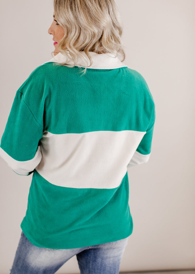 Color Block Fleece Zip Up Top (S-XL) *JADE