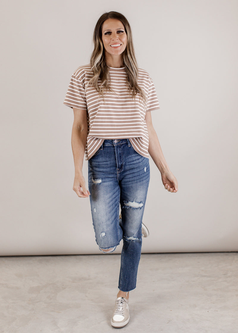 Taupe Ivory Stripe Top