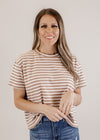 Taupe Ivory Stripe Top