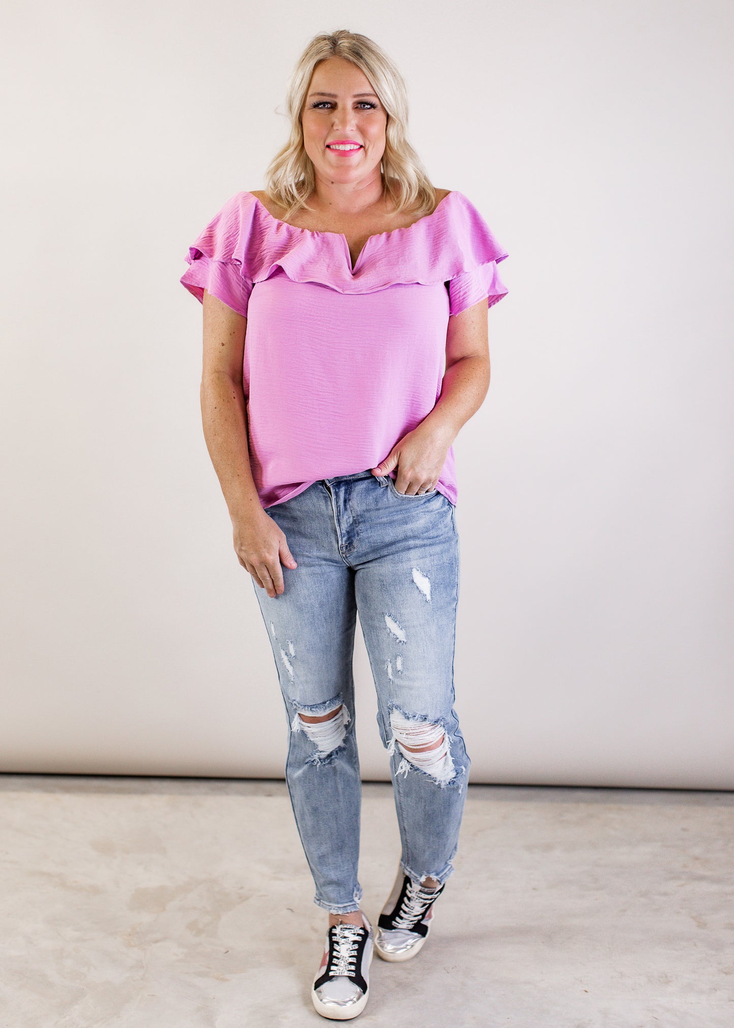 Ruffle Top Crinkle Blouse *LAVENDER